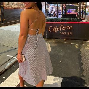 White and blue stripped dress